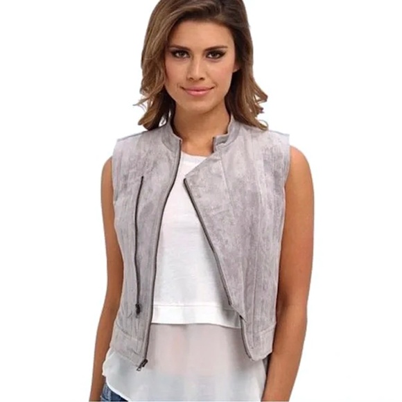 BCBG MAXAZRIA Damien UltraSuede Asymmetric Zip Moto Vest Gray NEW! - Picture 1 of 12